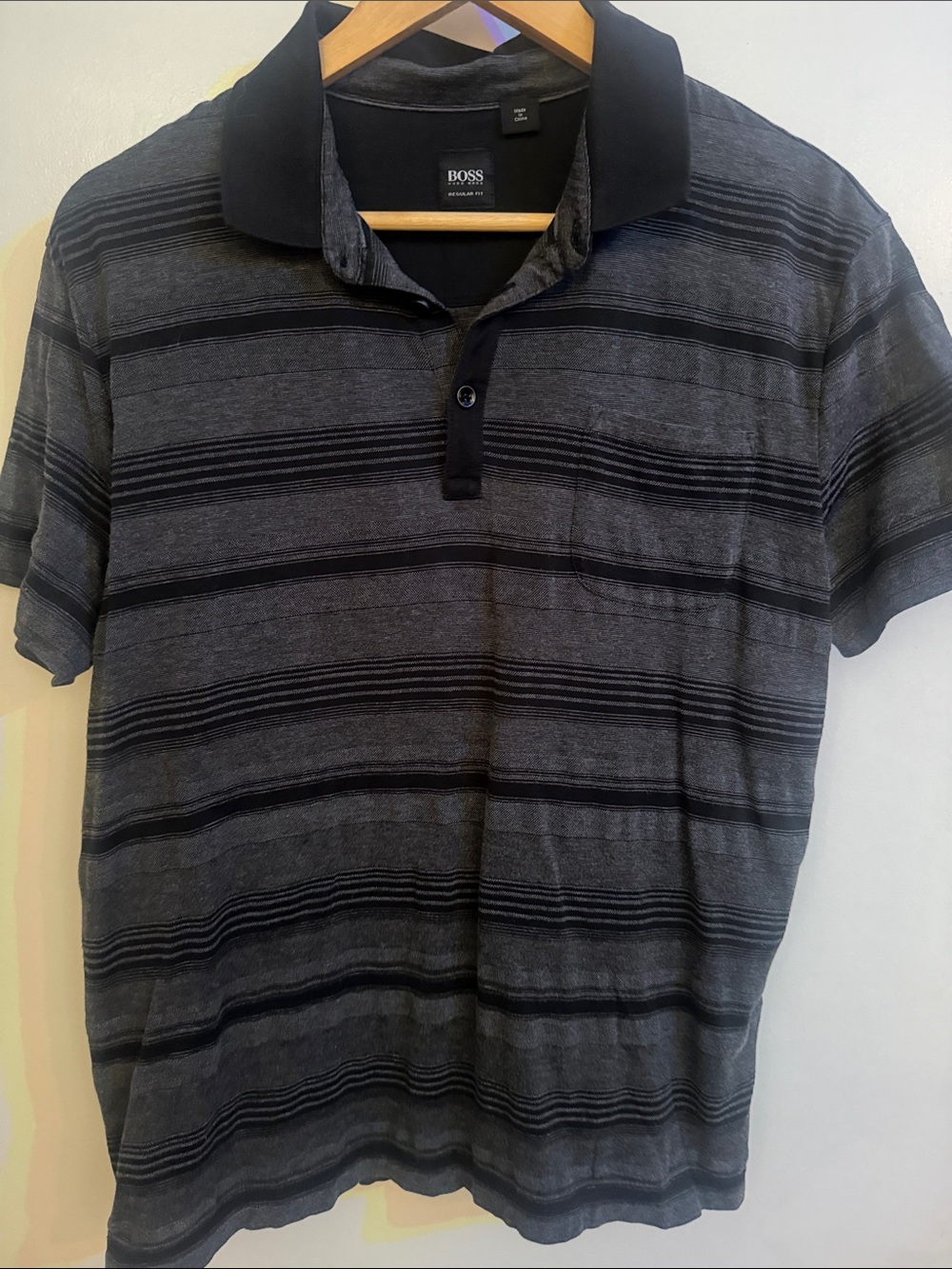 BOSS Black & Gray Striped Polo Shirt